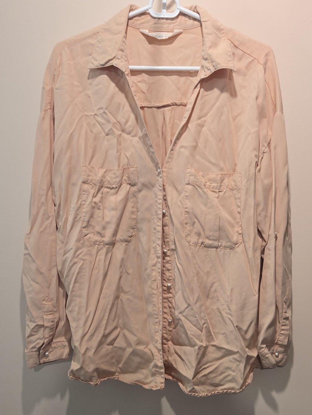 Zara Pale Blush Button-Front Shirt Jacket With Pearl Buttons